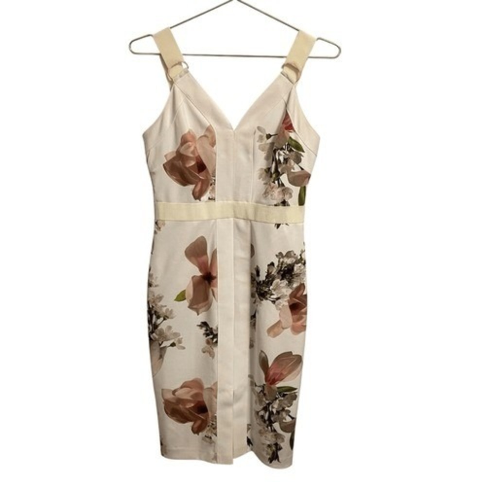 Ted Baker Irasela Magnolia Floral Sheath Dress White Rose Gold Hardware Size 2
